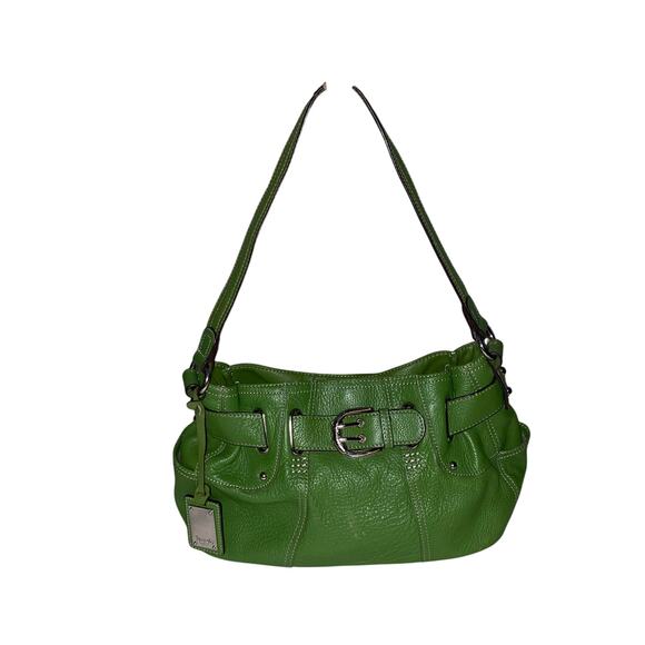 Tignanello Green Pebbled Leather Shoulder Bag Buckle Detail east west handbag - Picture 1 of 11